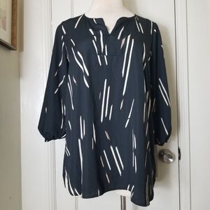 RYAN WYTHE 1XL black white print 3/4 sleeve blouse